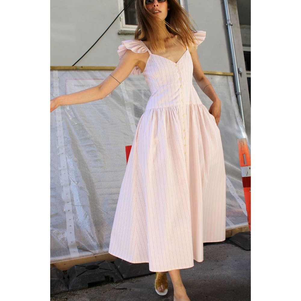 Like new Mr. Larkin Mary Jane Dress SUNDRESS Small PINK PINSTRIPED